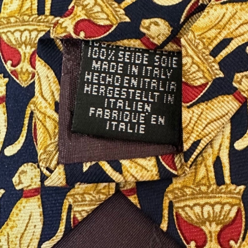 Beaufort Tie Rack Men's Silk Tie Italy Cheetah Leopard Crest Navy Gold Red Wide - Picture 4 of 6